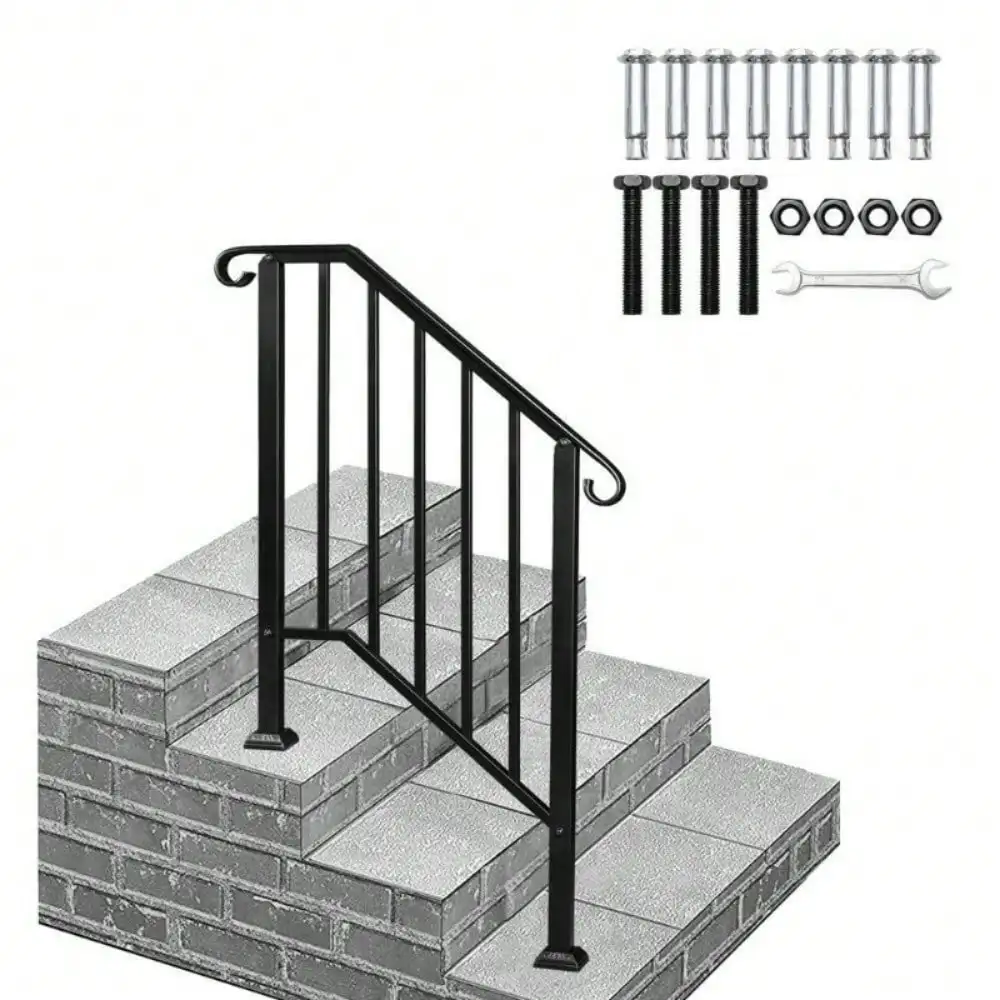Handrails for Outdoor Step Fits 2-3 Step Mattle Wrought Iron Handrail Stair Rail