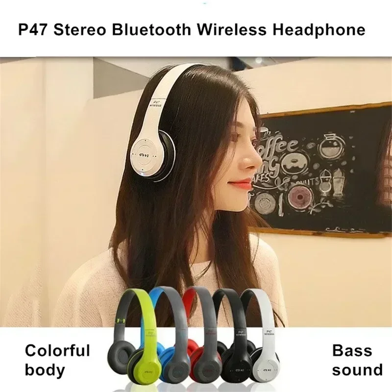 Cuffie bluetooth Wireless P47 con microfono cuffie con cancellazione del rumore auricolari audio Stereo cuffie da gioco sportive supporta PC