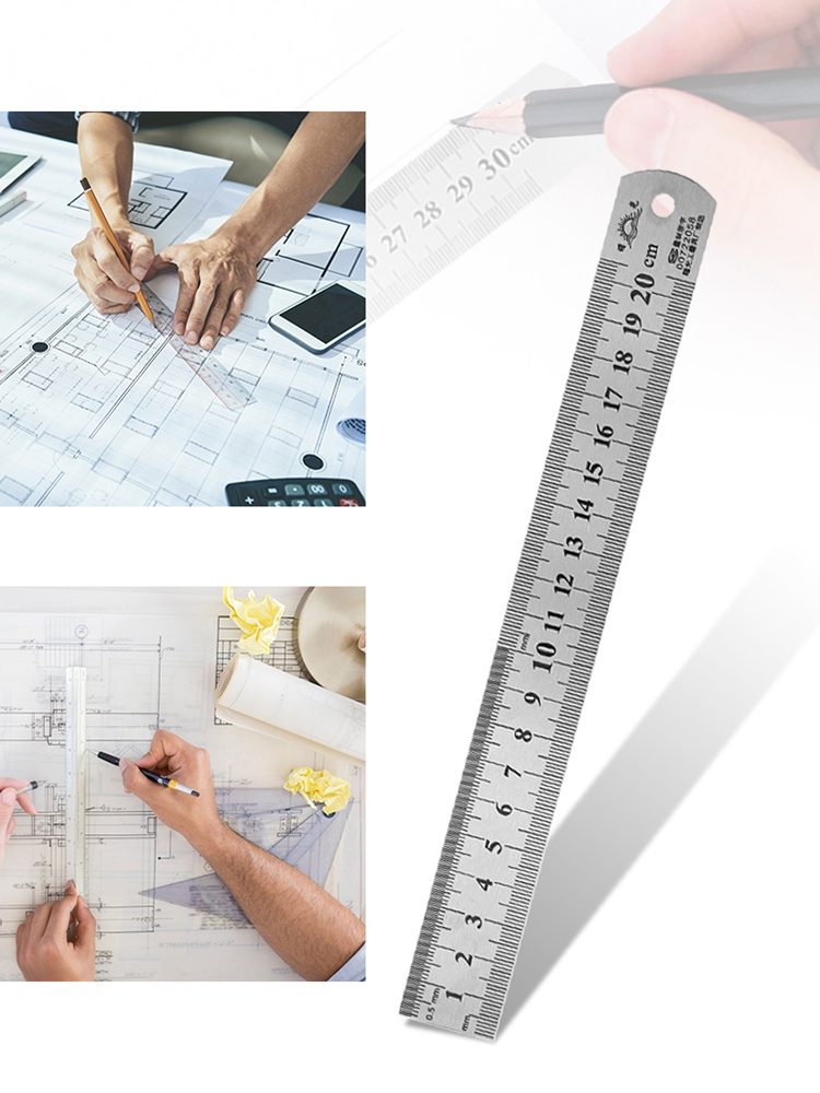 Metal Straight Ruler Stainless Steel Ruler Stationery Drafting Supplies Hand Tools Precision Double Sided Measuring Tool