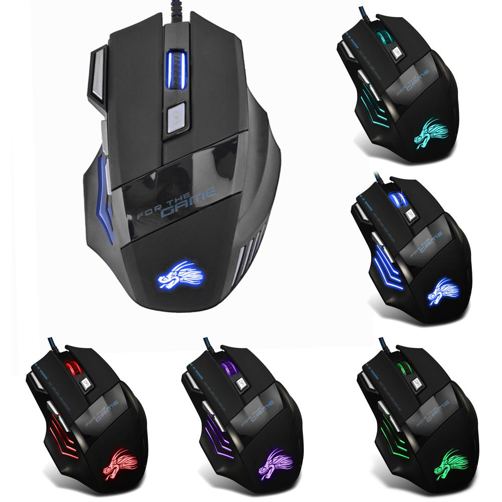 Souris de jeu filaire, rétroéclairée, 7 boutons, ergonomique, USB, 5500 DPI, optique réglable, pour ordinateur de bureau et PC Gamer