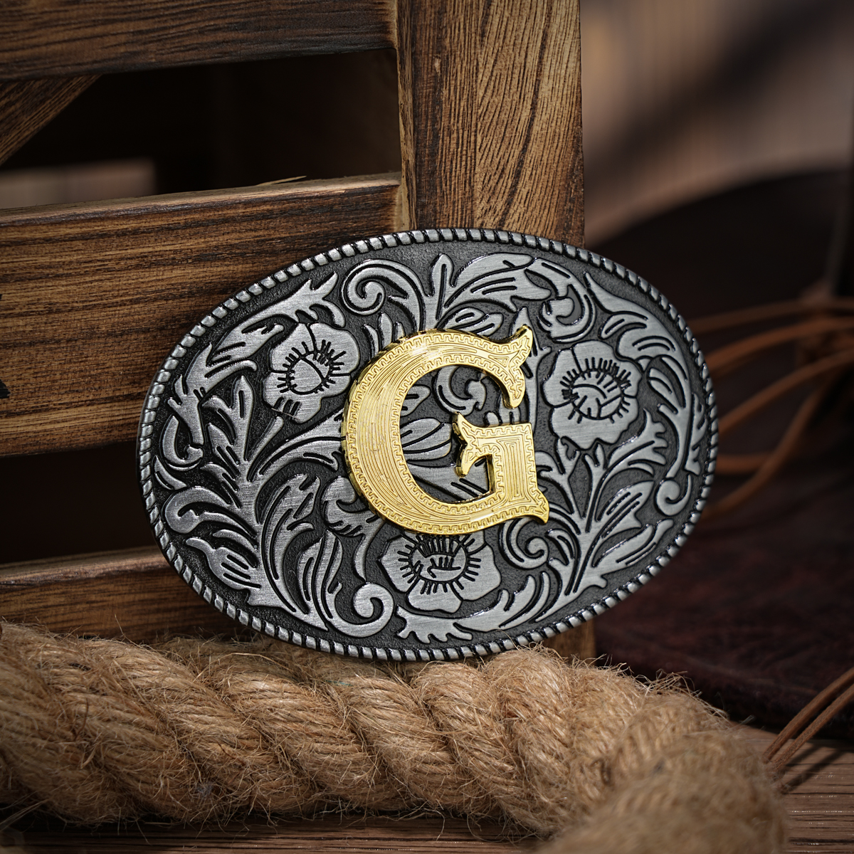 Western-Gürtelschnalle Initial Vintage-Cowboy Rodeo Silber große Gürtelschnalle für Männer Frauen