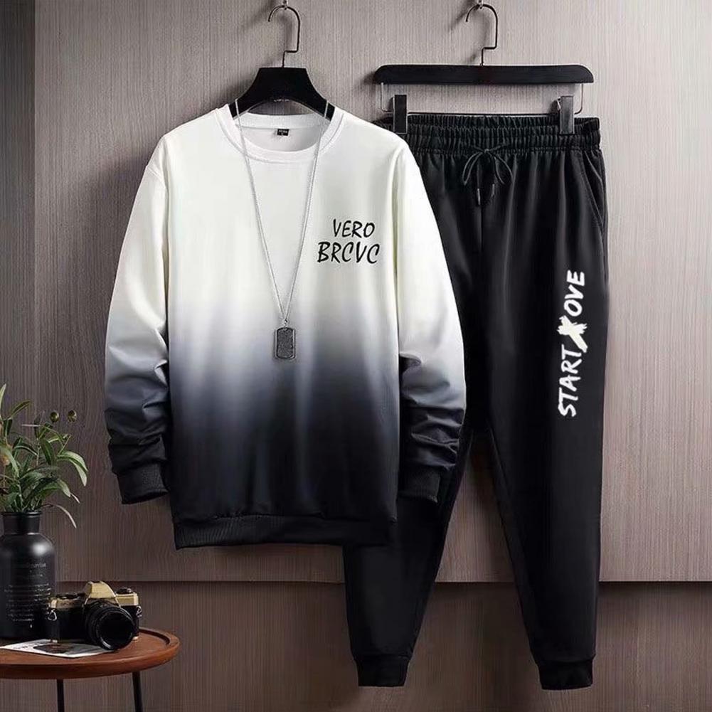 2023 primavera outono novo agasalho masculino clássico moda tendência waffle ger duas peças masculino solto pulôver + calças de corrida ao ar livre conjunto