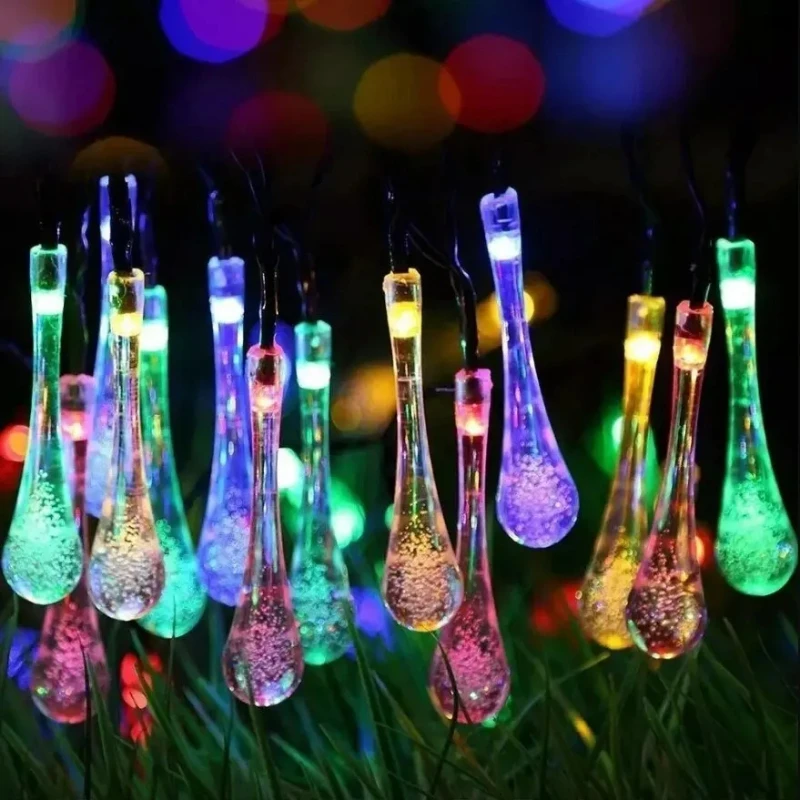 Guirnaldas de luces alimentadas por energía Solar con gotas de agua, guirnalda decorativa impermeable para exteriores, luces Fariy, Navidad, boda, fiesta, jardín