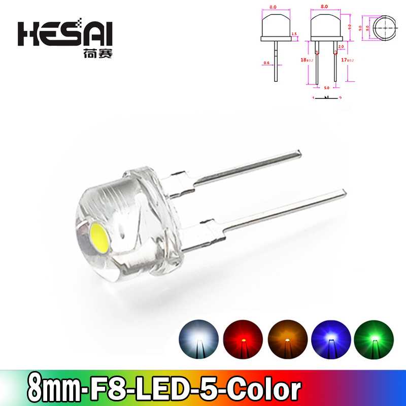 10pcs neue f8 8mm 0,5 w 3,0-3,2 v Strohhut LED weiß super helle LED Lampe Weitwinkel transparente LED Lampe Strowhat LED