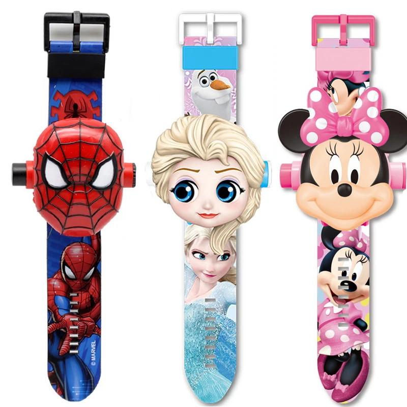 Nowe Projekcyjne Zegarki Dziecięce Minnie dla Dziewczynek Disney Księżniczka Elsa Spiderman Zegarek dla Dzieci z 24 Obrazkami Zegar Cyfrowy dla Chłopców