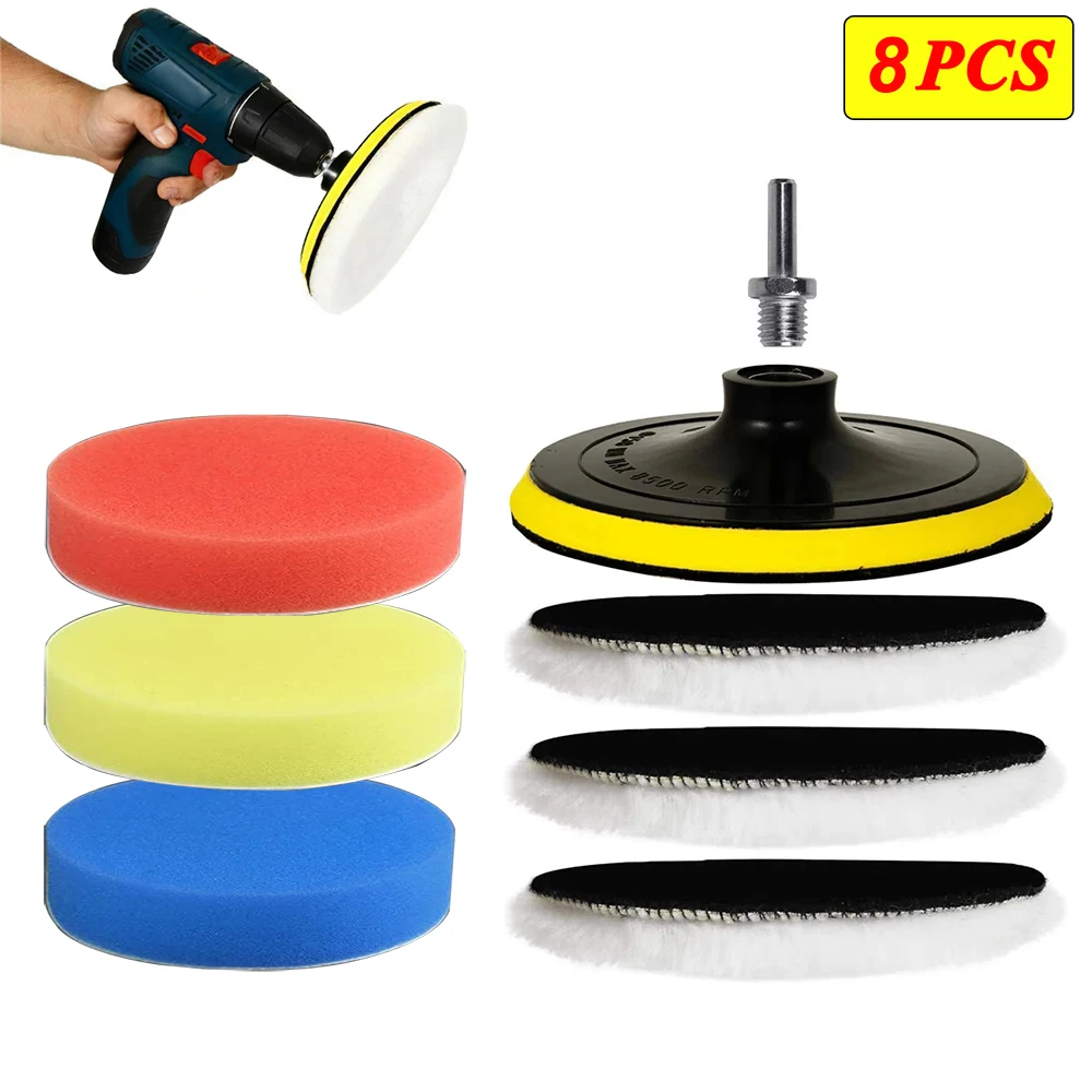 Kit de pulido de 5/8 Uds., almohadilla de pulido de 3/4/5 pulgadas, disco de esponja para encerado de coche, rueda de lana para pulidor de belleza para carrocería, dispositivo de lavado de coche