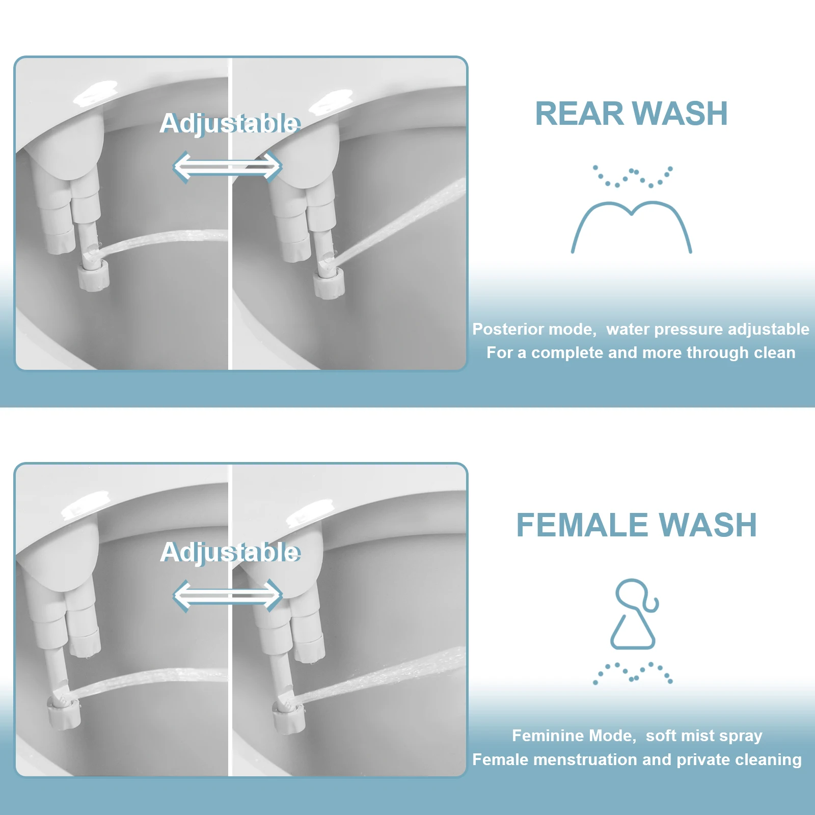 Samodra Bidet aufsatz Ultra flacher Toiletten sitz aufsatz Doppel düsen bidet einstellbarer Wasserdruck nicht elektrisches Sprüh gerät