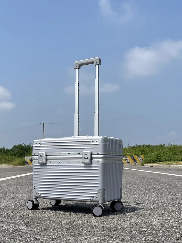 アルミフレーム荷物スーツケース旅行機内持ち込みバッグ水平スタイル男性と女性のためのカメラロングボックス 22 インチロック付き
