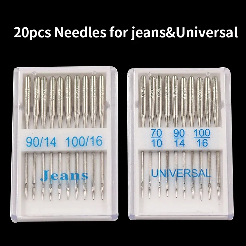 20 pçs agulhas de máquina de costura jeans universal ponto regular agulhas de costura bola cabeça para casa máquina de costura suprimentos
