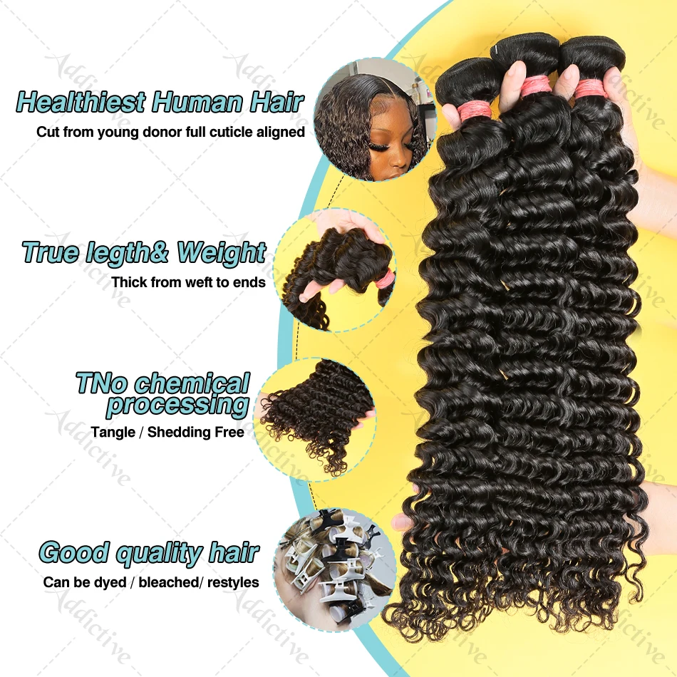 Deep Wave 1 3 4 Bundles Virgin Deep Curly Human Hair Extensions ธรรมชาติผม Water Wave 26 28 30 นิ้วสําหรับผู้หญิง