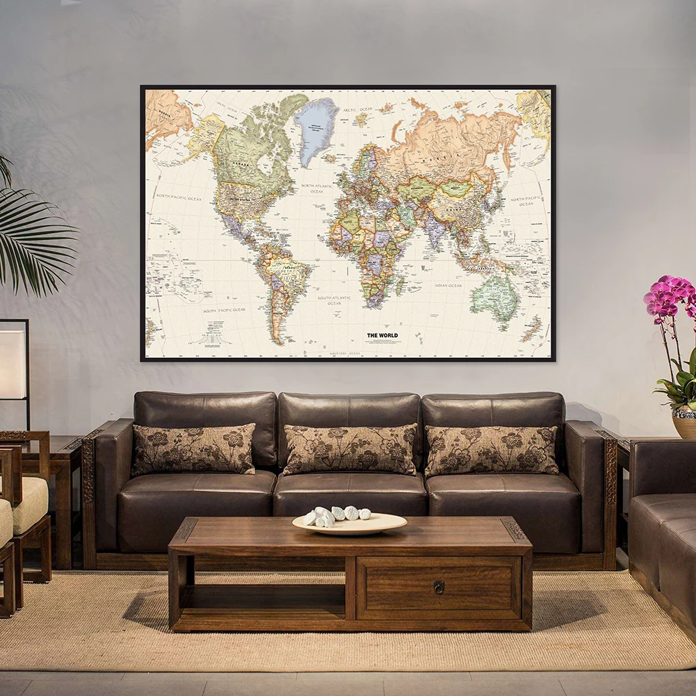 150*100cm mapa świata Retro włóknina płótno malarstwo ścienne plakat artystyczny wystrój salonu biuro szkolne