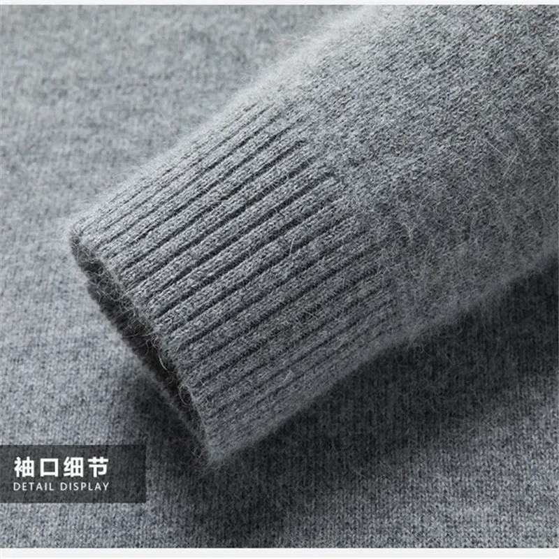 Men's Mock Neck 100% Pure Woolen Sweaters Autumn Winter Warm Cashmere Sweater Solid Knitted Pullovers for Men Slim Knitwear Tops
