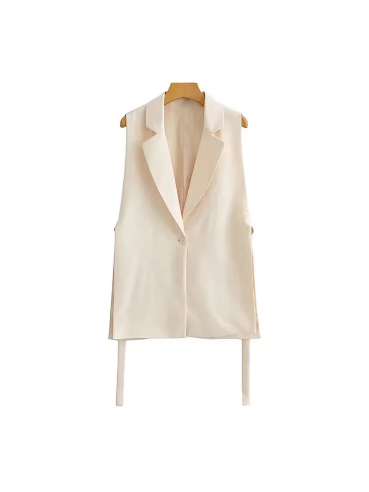 Frauen Mode Mit Wasserhähne Seitenschlitze Weste Vintage Ärmel Vorderen Knopf Weibliche Oberbekleidung Chic Weste Tops