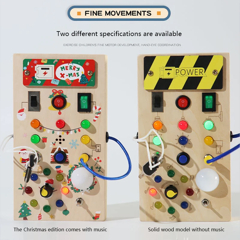 Wooden Interactive Learning Toy with LED Light Busy Board Button Switch Early Education Intelligence Play for Kids
