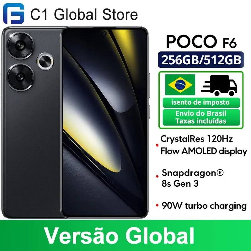 Estreia Mundial POCO F6 Smartphone Versão Global Snapdragon ® 8s Gen 3 NFC 120Hz Fluxo AMOLED 90W Turbo Carregamento Bateria 5000mAh