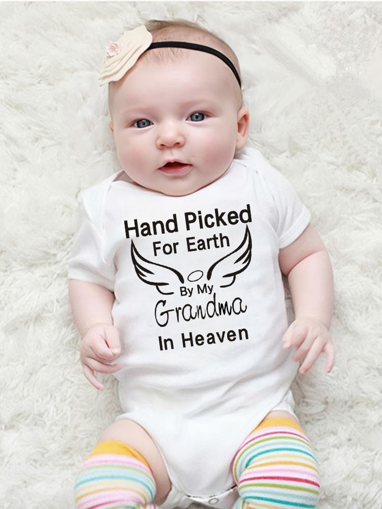 Met de hand geplukt voor de aarde door mijn opa/grandma in de hemel Babybodysuit Romper Zomer Jumpsuit met korte mouwen Ropa