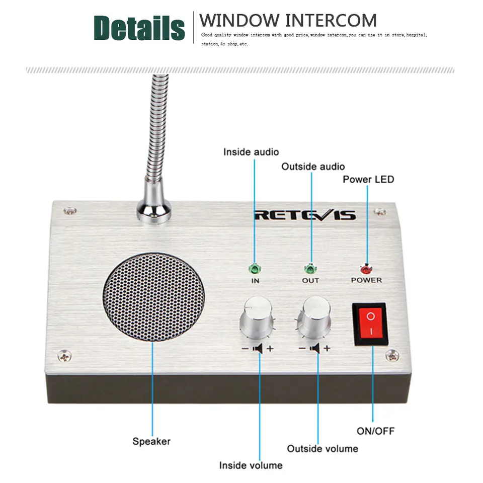 Retevis RT-9908 Dual Way Window Intercom System Bank Counter Interphone Two Way Intercom Intercom Bank Apotheke Tischmikrofon
