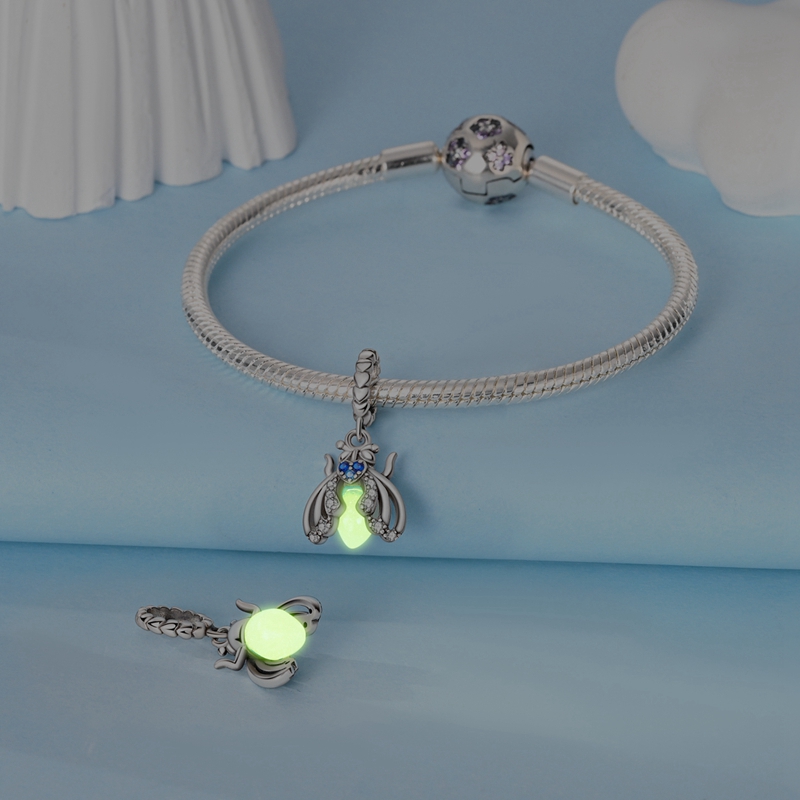 100% 925 Sterling Zilveren Creatieve Blauwe Lichtgevende Vuurvlieg Bedels Hangers Passen Qikaola 925 Originele Armbanden Diy Verjaardag Sieraden