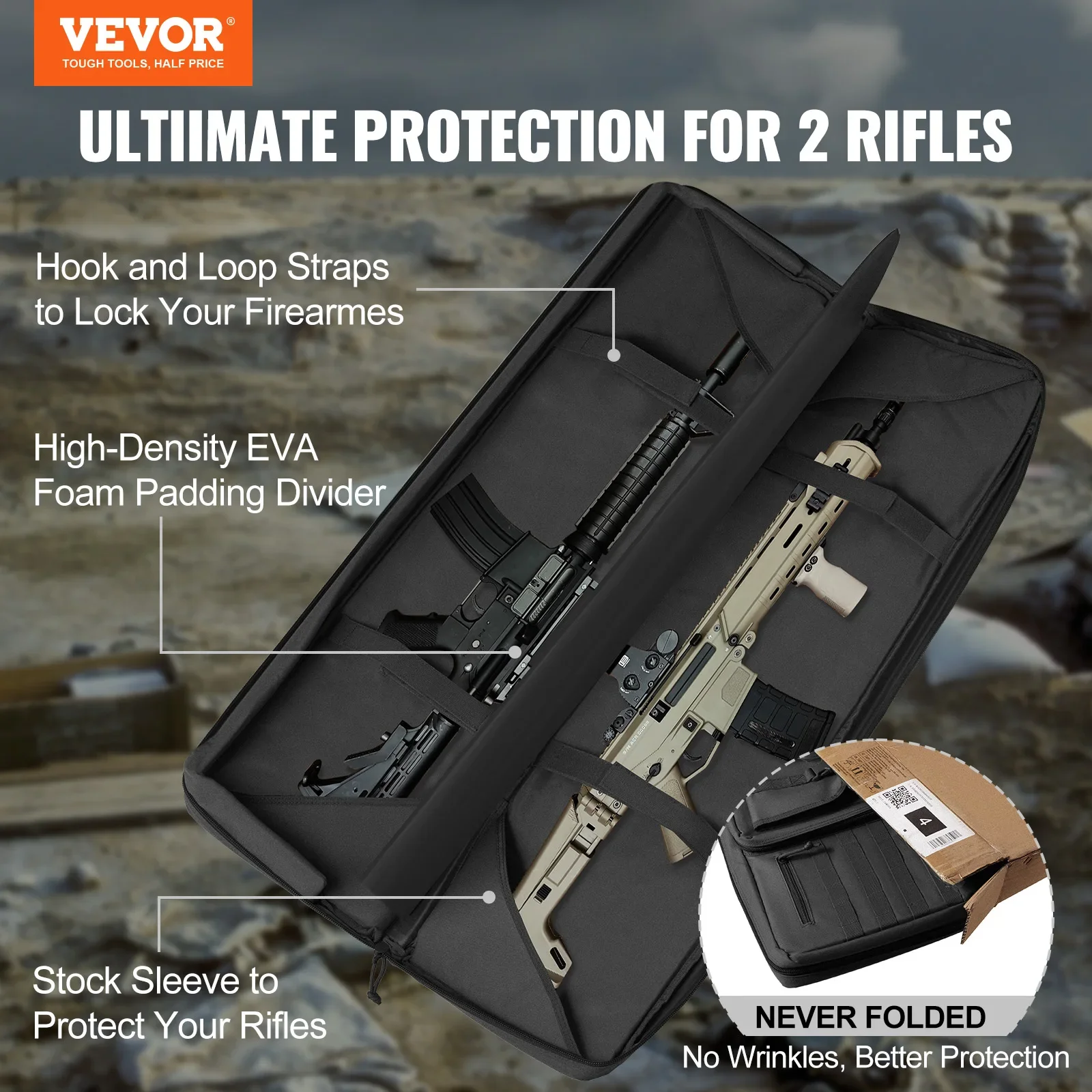 Vevor saco de rifle 36/42 polegada tático duplo longo saco de arma caso macio do rifle com zíper com fechadura para dois rifles 34 "/40" & 2 pistolas
