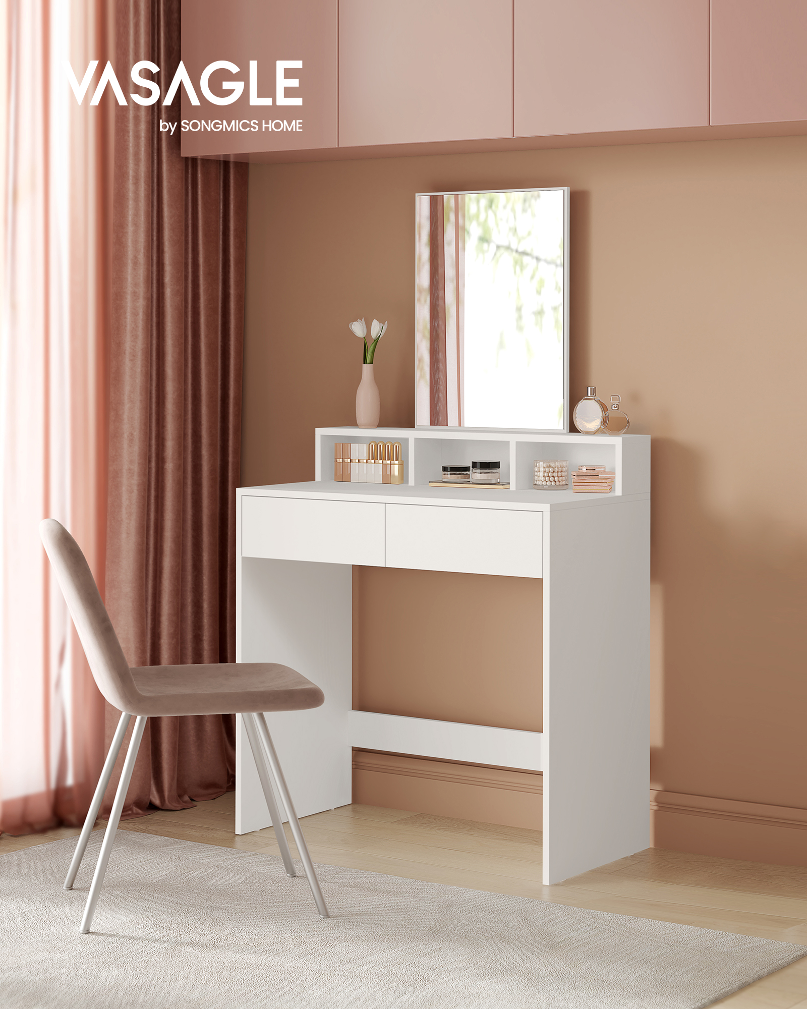 VASAGLE Coiffeuse avec Grand Miroir, Table de Maquillage, avec Tiroirs et  Compartiments, Coin Beauté, Style Moderne