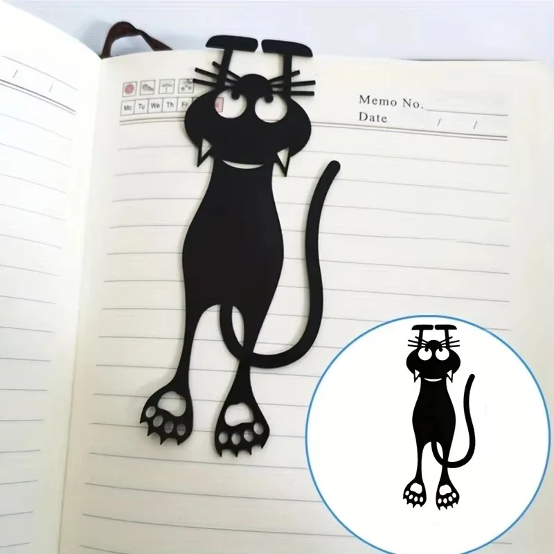 Marcapáginas de gato negro Kawaii, papelería creativa para libros, marca de libro de animales estéreo de plástico 3D para regalos de estudiantes y profesores, 1-5 uds.