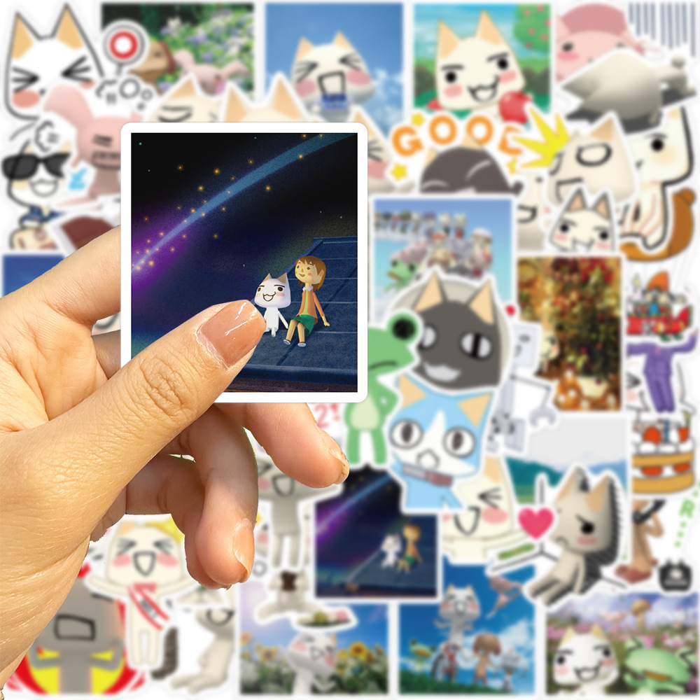 50 個漫画猫ステッカーかわいい防水落書きビニールデカールラップトップギタースーツケーススケートボード
