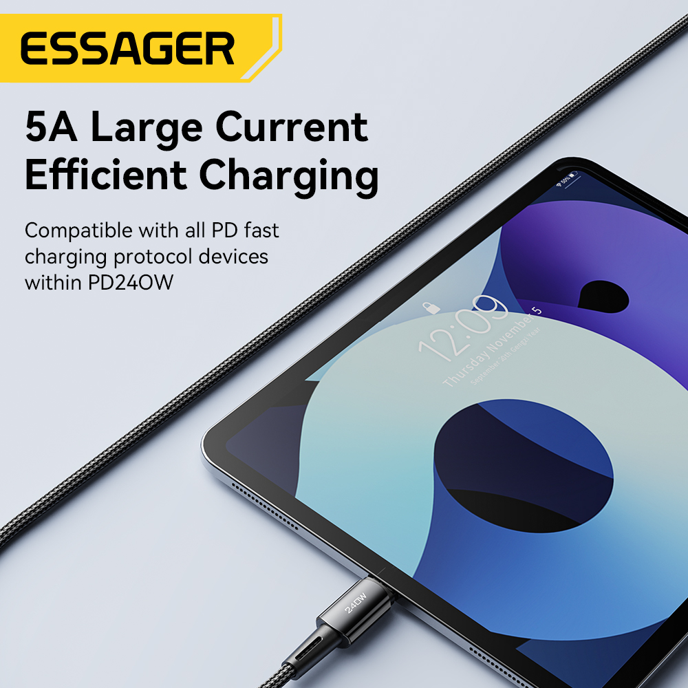 Essager 240W carga súper rápida tipo C 67W Cable USB de carga rápida 6A para Xiaomi 12Pro Redmi K50 Note 11Pro Black Shark 5Pro