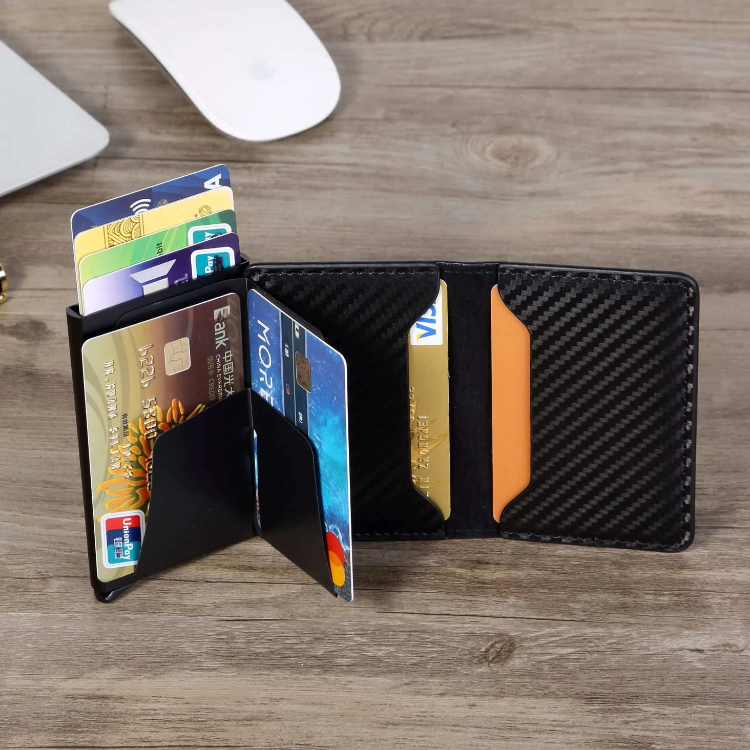 Porta carte di credito da uomo in alluminio Rfid Borsa da uomo in fibra di carbonio da uomo d'affari sottile sottile portafoglio intelligente porta carte di credito porta note