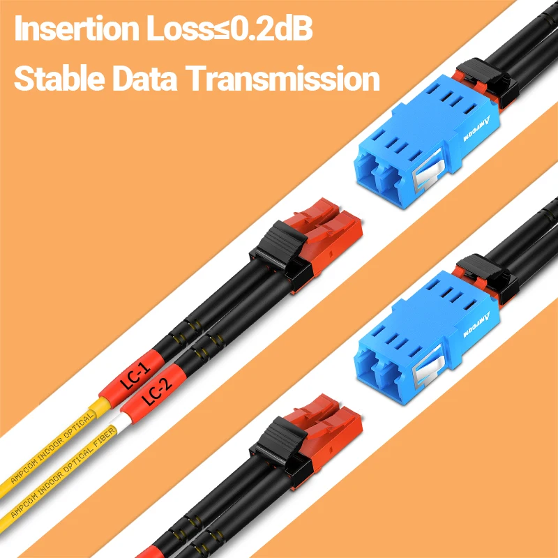 AMPCOM LC auf LC Single Mode Glasfaser-Patchkabel Duplex UPC OD 2,0 mm 9/125 μm, OS1/2 SMF 1/2/3/5/10/15 Meter LSZH OFNR