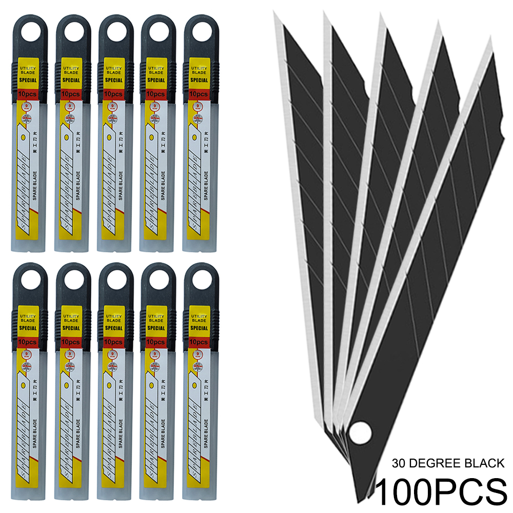 100Pcs Carbon Steel Replacement Black Blades 30/60 Degree Snap Off Knife Cutter Spare Blade Car Wrap Vinyl Film Cutting Tools