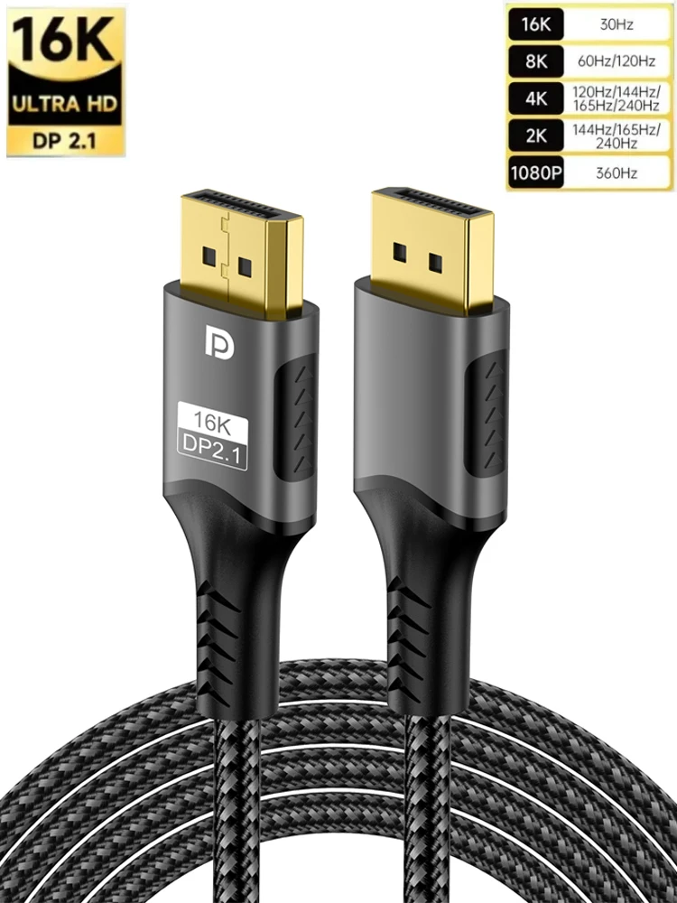 16K DP 2.1 8K@120Hz 4K@240Hz 80Gbps HDR Video Audio Displayport Kabel Display Port voor Laptop TV Xbox Projector Gaming Monitor