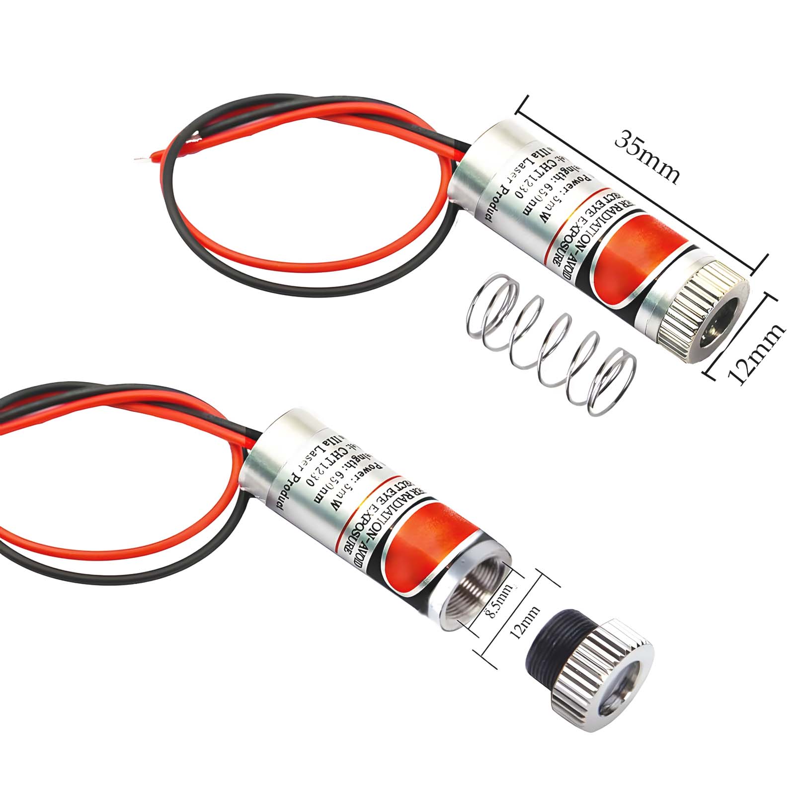 Punto laser 650nm/Linea/Croce Modulo industriale linea rossa da 12 mm Lunghezza focale regolabile 5 mw