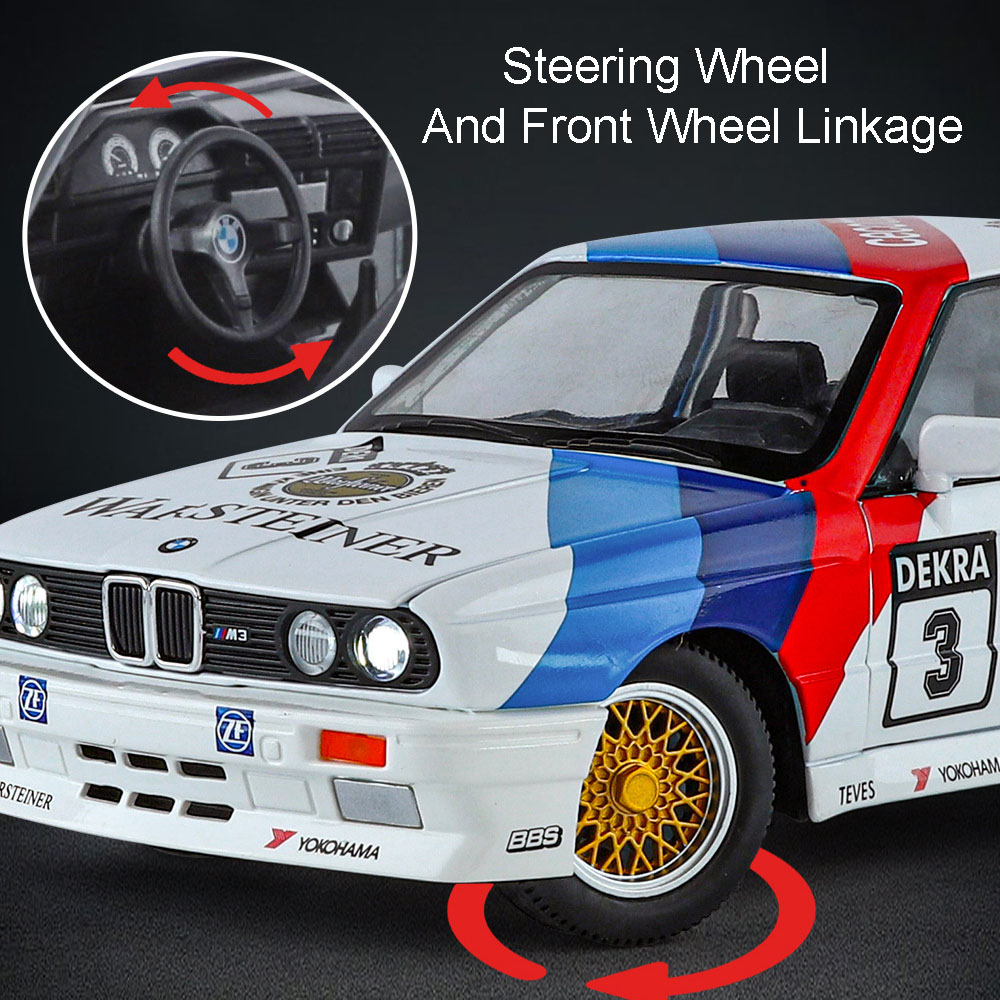 1:24 M3 Model Cars Toys Alloy Diecast Floral Version Doors Opened Front Wheel Steering Sound Light Pull Back Toy Gifts Ornament