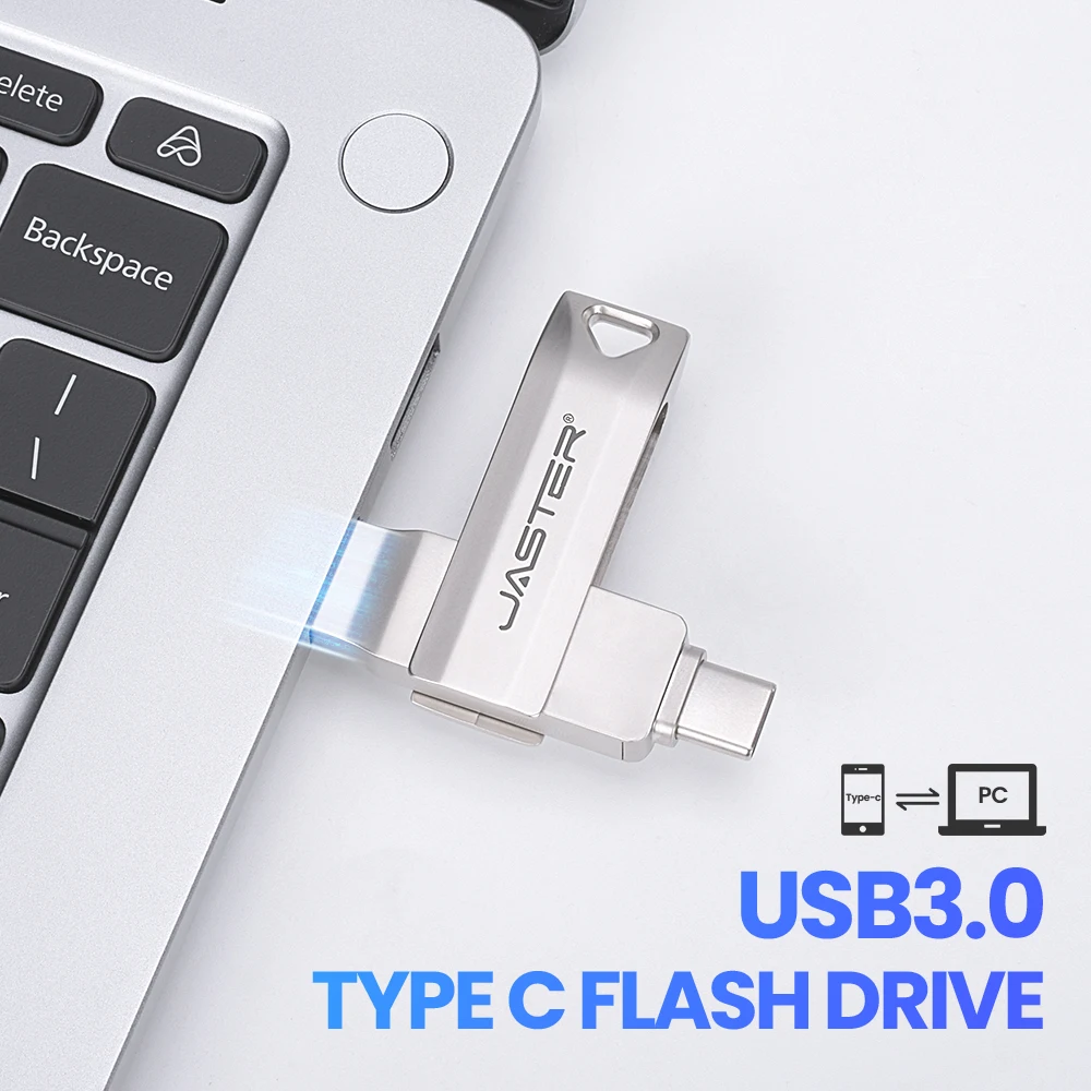 JASTER USB3.0 Type-C 2 IN 1 Pen Drive 256GB Free Key Chain USB 3.0 Flash Drive 128GB Business Memory Stick 64GB Metal USB Stick