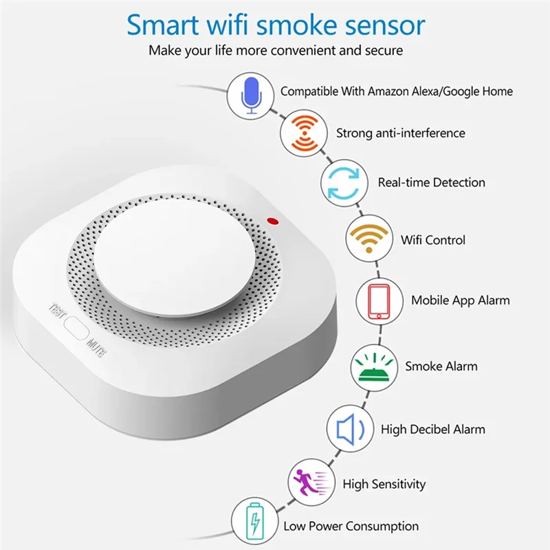 B50B-For Home Office Security Tuya Zigbee Smoke Detector Smart Fire Alarm For Home Protection