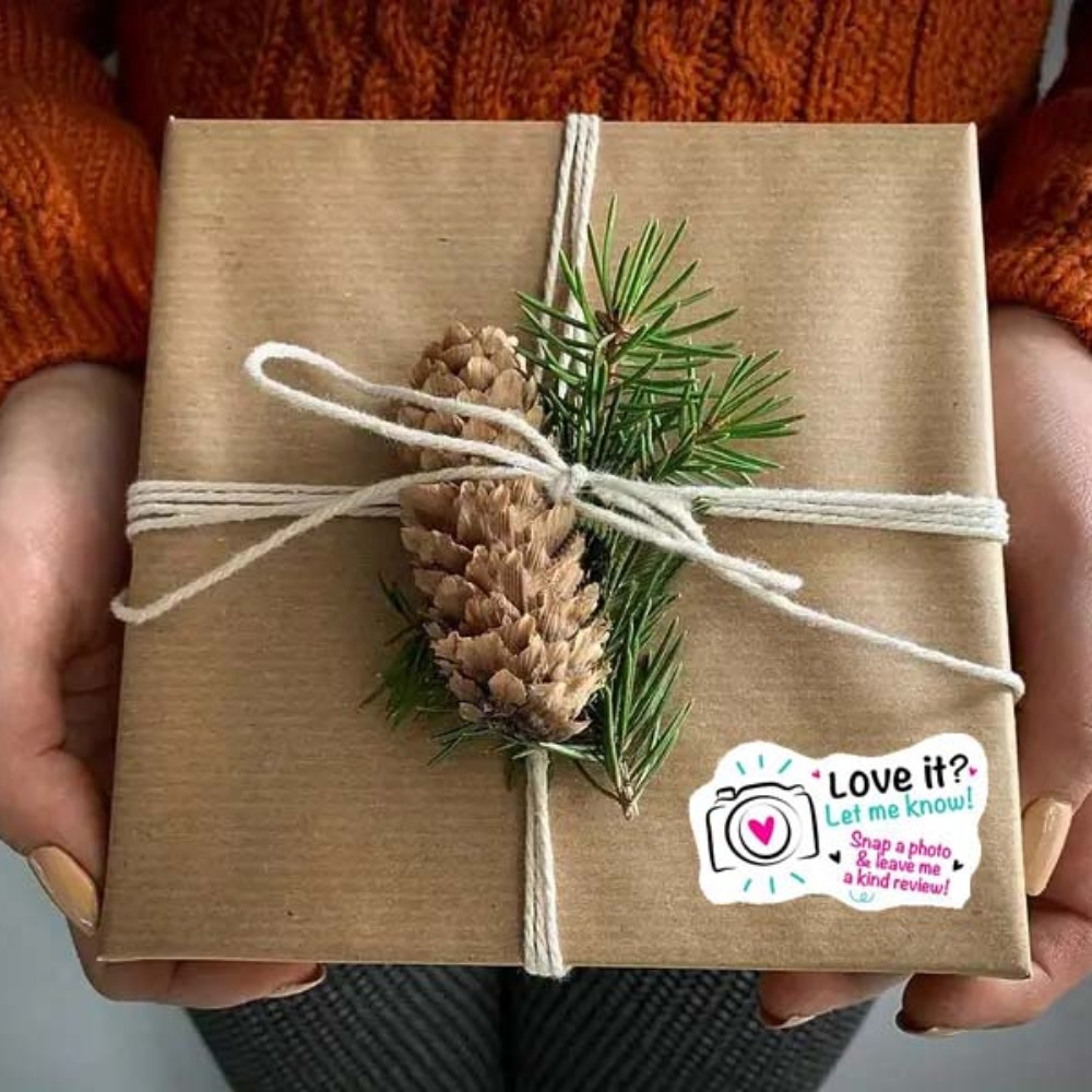 100 個 Love it Let Me Know かわいいカメラデザインステッカー 1.6 インチありがとうステッカーベーカリー手作り中小企業ステッカー