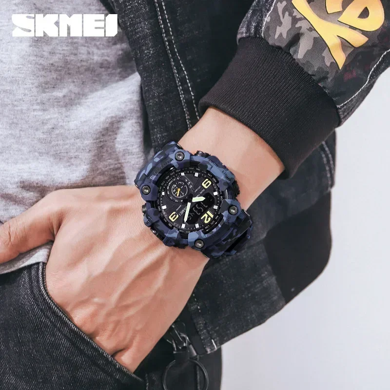 SKMEI 1637 Dual Movement 3-tijd sporthorloge Heren waterdichte elektronische horloges montre homme schokbestendig digitaal herenhorloge
