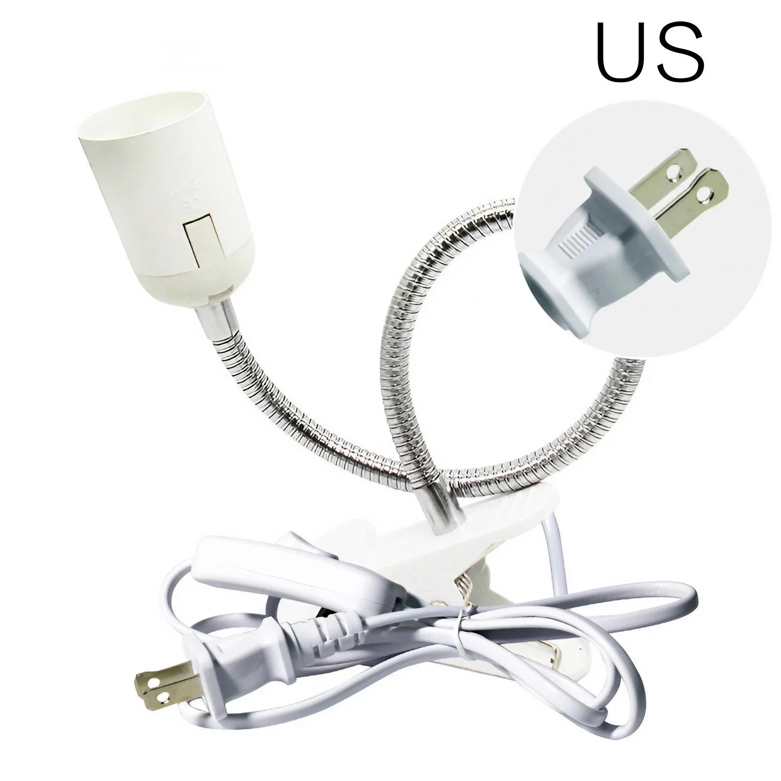 Ue eua plug 360 graus flexível suporte da lâmpada de mesa e27 base de luz soquete gooseneck clip-on cabo com interruptor de ligar para casa