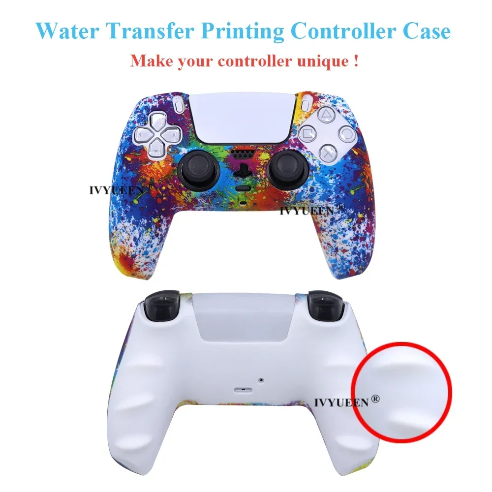 Coque de protection en silicone pour manette Sony Playstation 5 PS5, impression par transfert d'eau, housse en caoutchouc JoysUniverse, capuchons de poignées de pouce