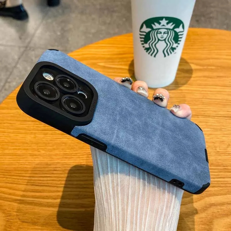 Funda de teléfono de silicona de cuero mate para iPhone 15, 16, 12, 11, 14 Pro Max, 13 Mini, X, XR, XS, 78 Plus, SE, protección de lente, cubierta completa de parachoques