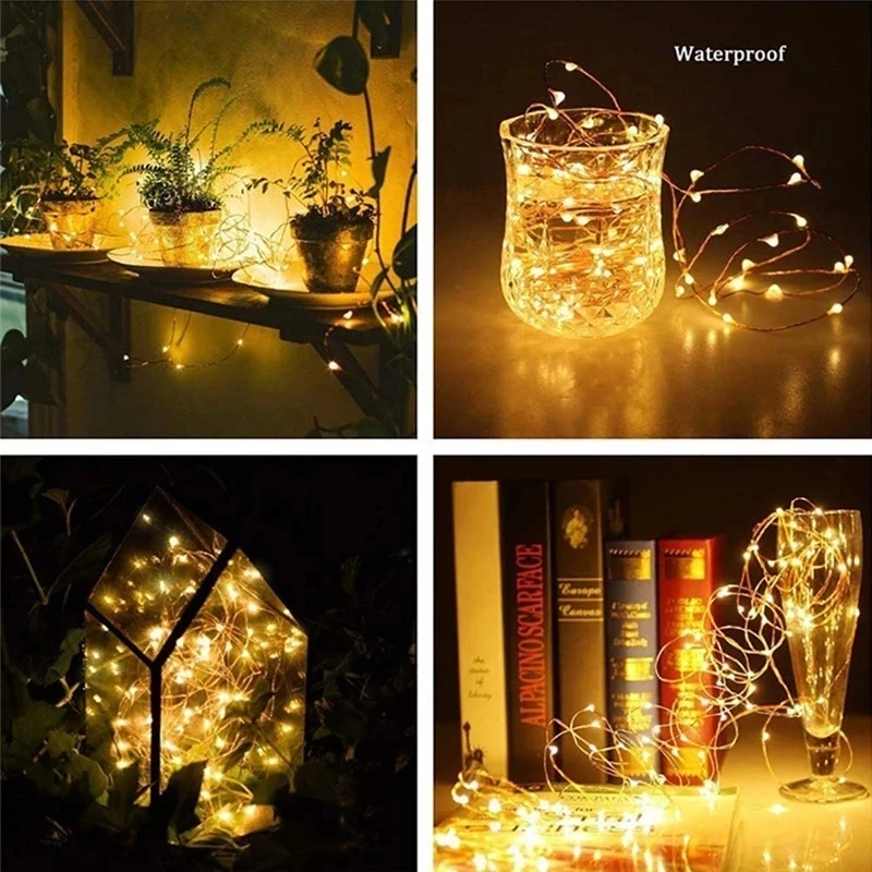 สายไฟ LED ทองแดงลวด 3XAA แบตเตอรี่ดําเนินการคริสต์มาสงานแต่งงานตกแต่ง 2M 5M 10M 100LED String ไฟ Fairy