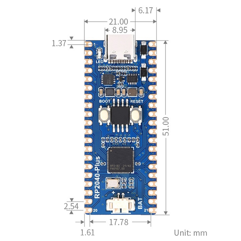 Microcontrolador Waveshare RP2040 Plus, actualización de procesador de doble núcleo RP2040, Flash en Chip de 16MB para Raspberry Pi Pico