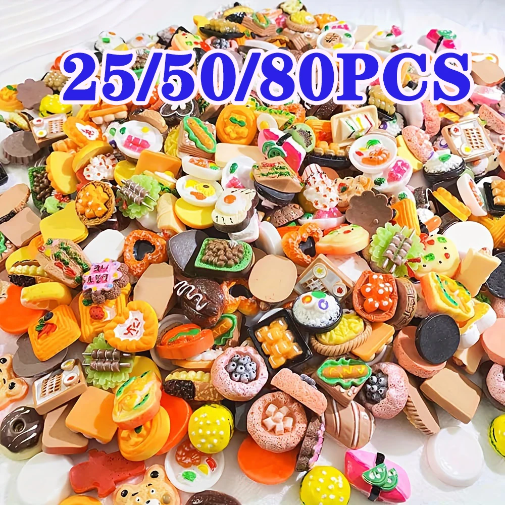 25/50/80 Uds Mini juguetes de comida juego de simulación comida en miniatura para casa de muñecas juego de cocina accesorios de fiesta Mini juego juguetes de comida de resina
