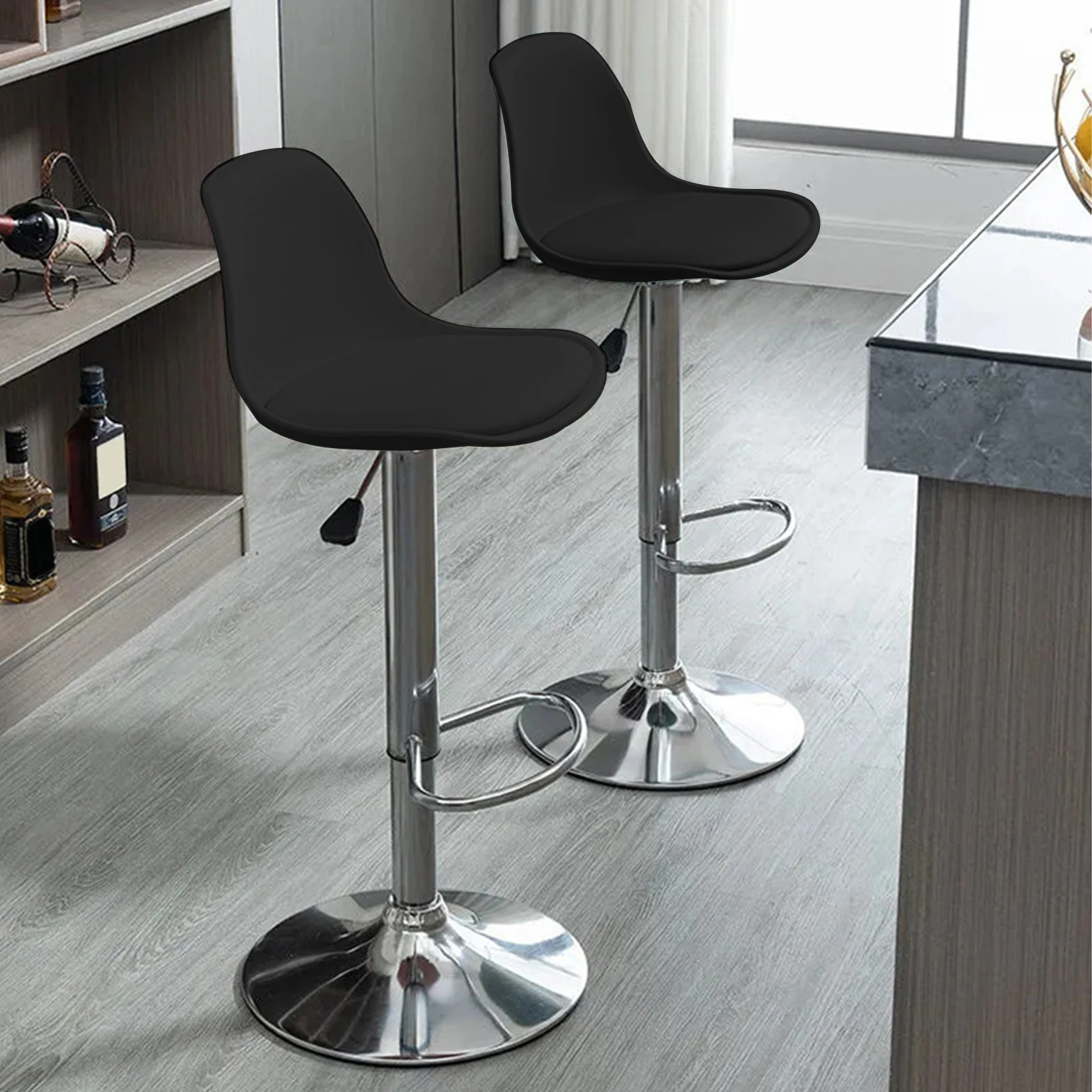 Bar Stools Set of 2, Faux Leather Counter Height Barstools with Back & Footrest, Height Adjustable Swivel Bar Chairs, Modern