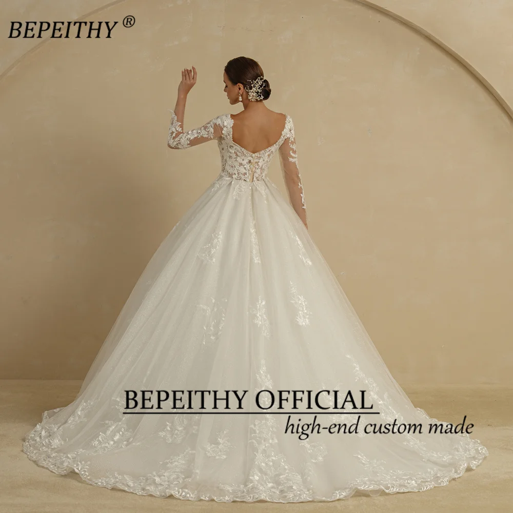 Bepeithy-女性用のパーソナライズされたグリッターボールガウン,長袖,フリルスカート,光沢のあるブライダルドレス,ウェディングドレス,恋人,2022