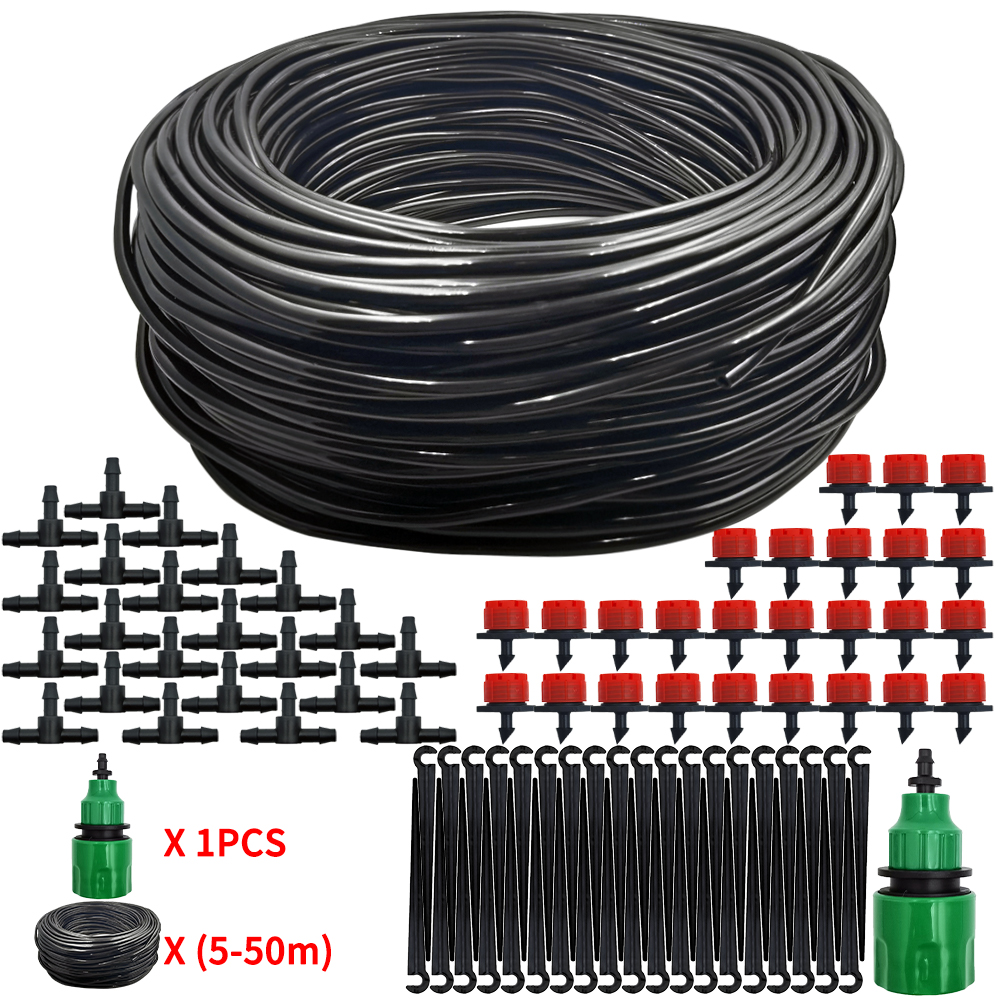 5–50 m DIY 4/7 mm PVC-Gartenbewässerung, Gartenschlauch, Mikrobewässerungsrohr, Tropfbewässerungssets mit verstellbaren Tropfern, Stanzwerkzeug