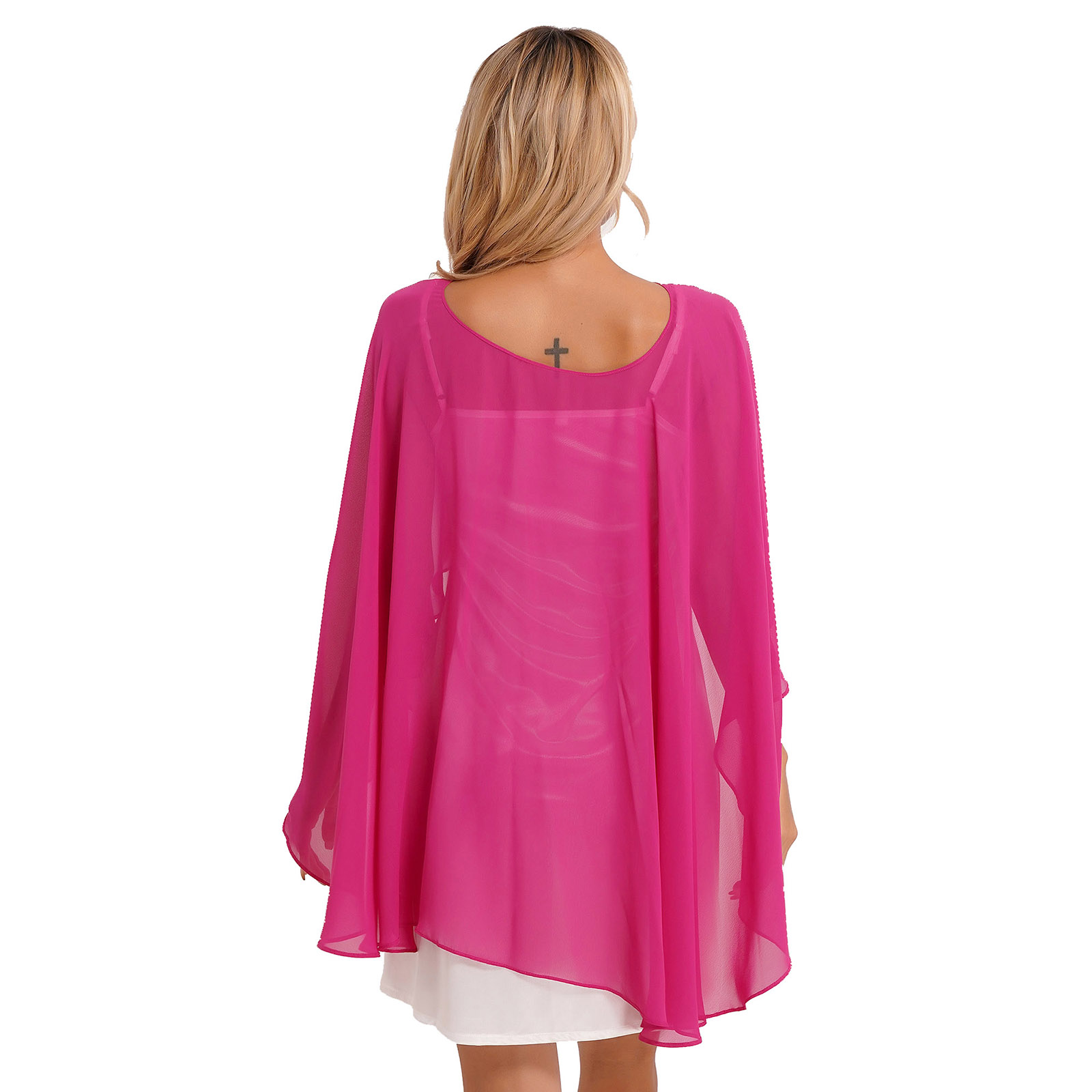 Damen Chiffon Solid Pullover Capes Schal Hi-Low Saum Dünne weiche Achselzucken Ponchos für Hochzeit Braut Brautjungfer Abend Party Kleid