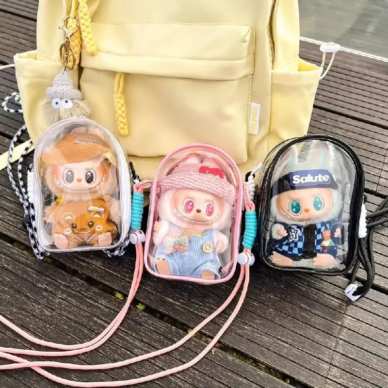 Für Labubu 15-17 cm V2 Sitzen Party PVC Transparent Display Tasche Schutz Fall Puppe Outfit Lagerung Zubehör