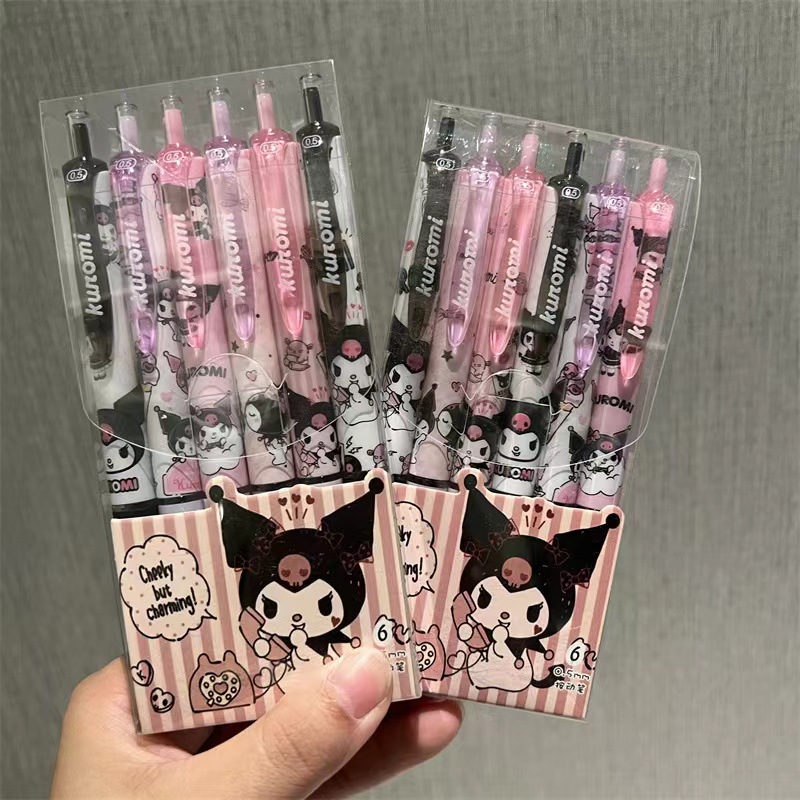 6 ชิ้น Sanrio เจลปากกาการ์ตูน Kawaii Hello Kitty Kuromi สํานักงานเครื่องเขียนการเขียนปากกา 0.5 สีดํา