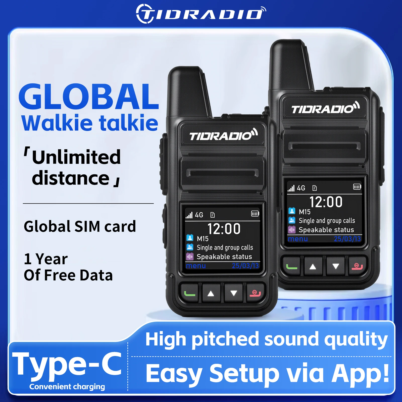 TIDRADIO TD-M15 Radio POC à signal global avec carte Sim de 1 an talkie-walkie longue portée 4G 5000 Miles pour la randonnée et le camping